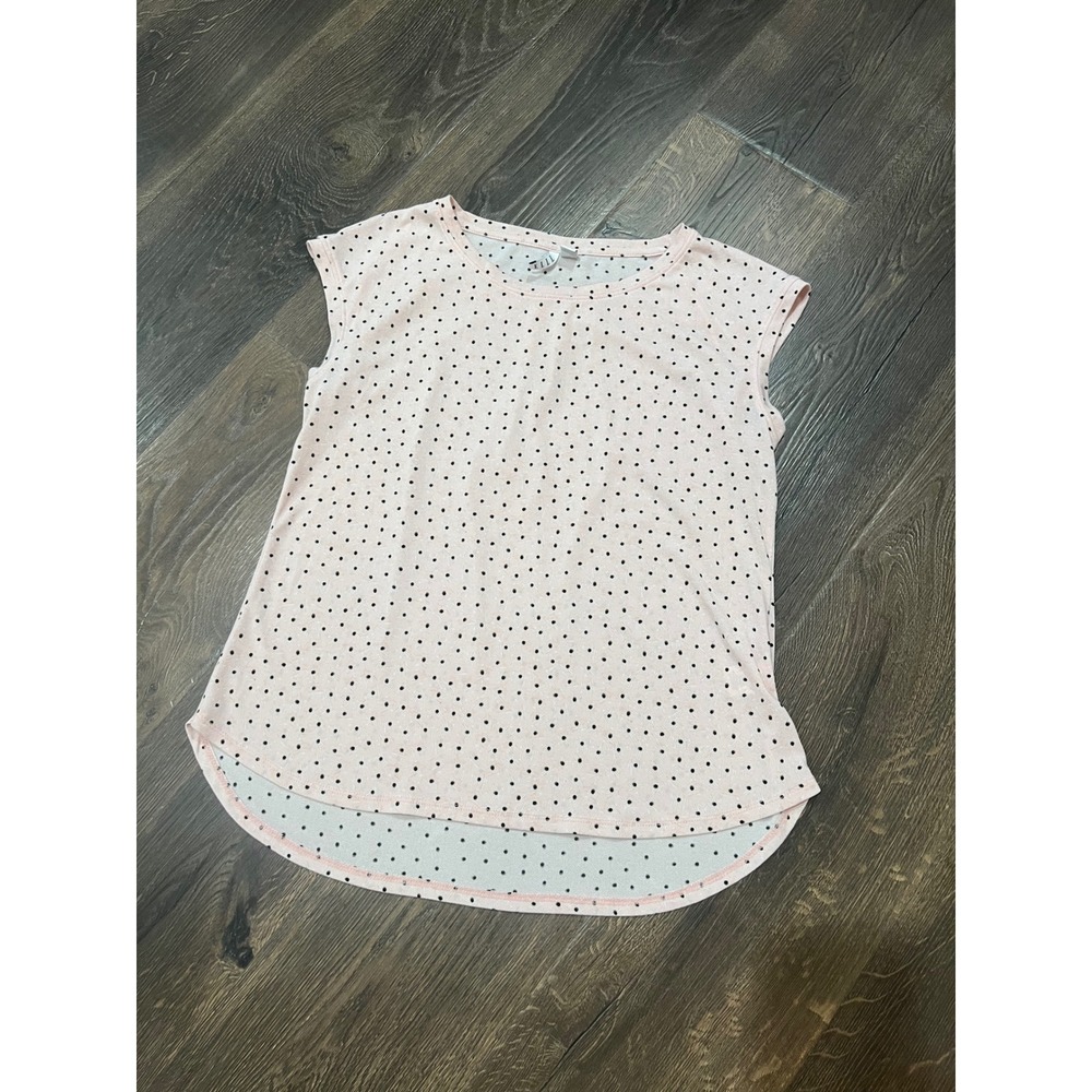 ELLE Polka Dot Sleeveless Blouse Casual Top Round Hem Pink Small